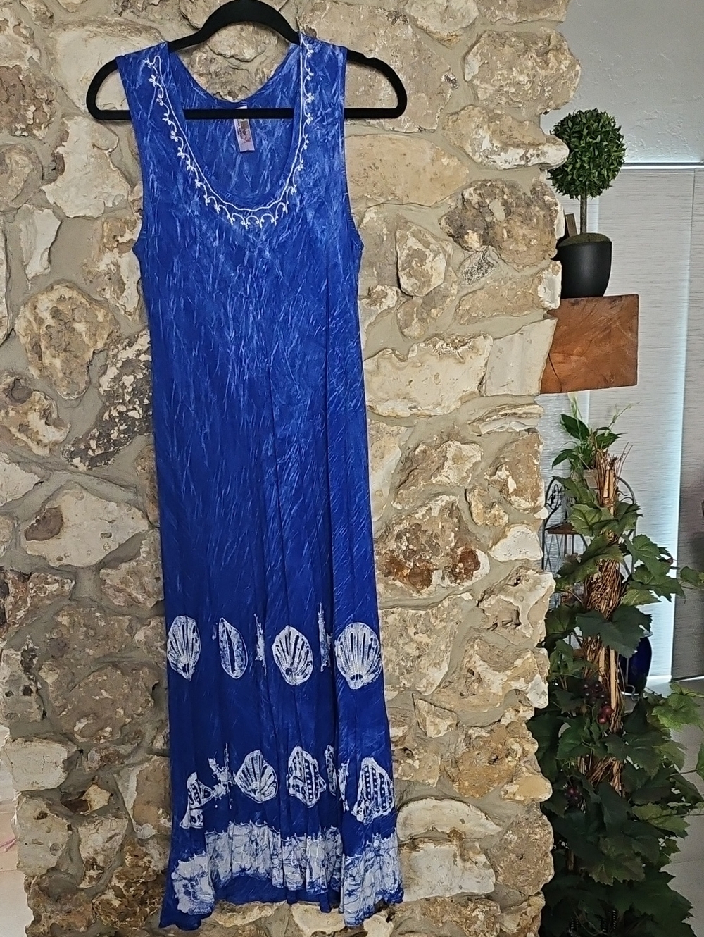 India Boutique Royal Blue Sleeveless Maxi with White Shell Motif
